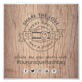 Rustic Wedding Hashtag Sign - Wood Camera Share Fotodruck