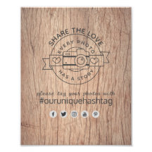 Rustic Wedding Hashtag Sign - Wood Camera Share