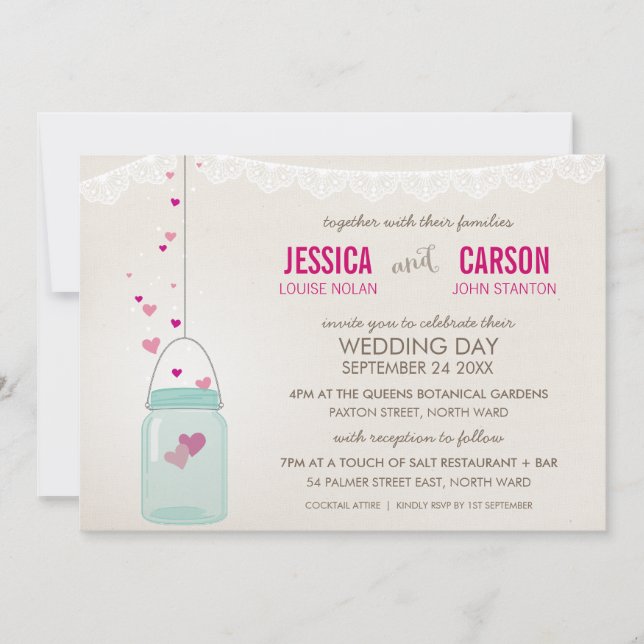 RUSTIC WEDDING INVITE niedliche Mason Jar Liebe He Einladung (Vorderseite)