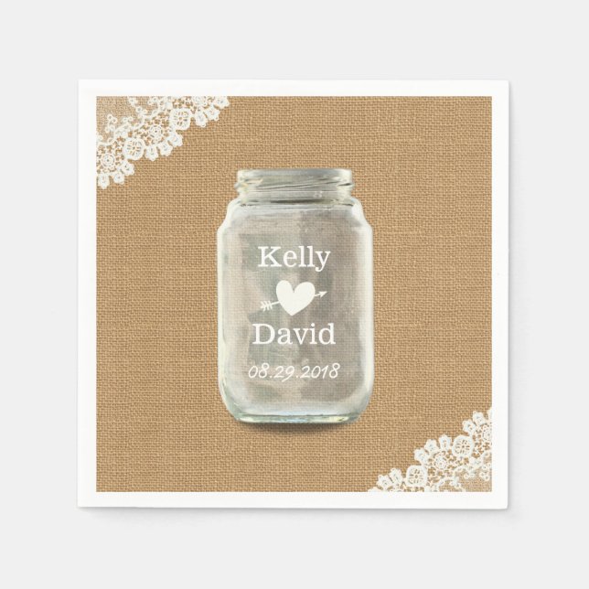 Rustic Wedding Mason Jar Burlap & Lace Serviette (Vorderseite)