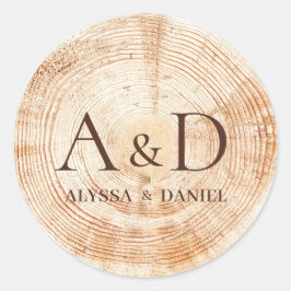 Rustic Wedding Monogram Wood Slice Custom Runder Aufkleber