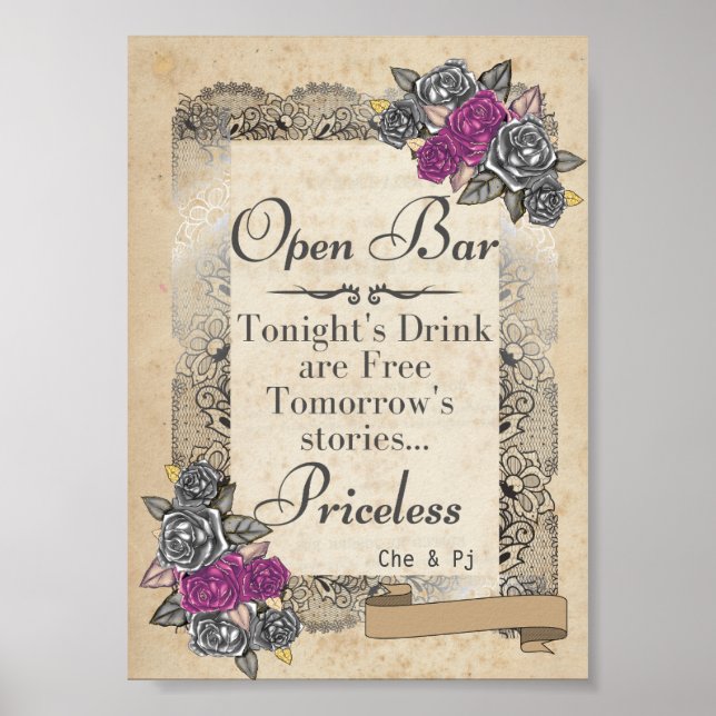 Rustic Wedding Open Bar Sign Poster (Vorne)