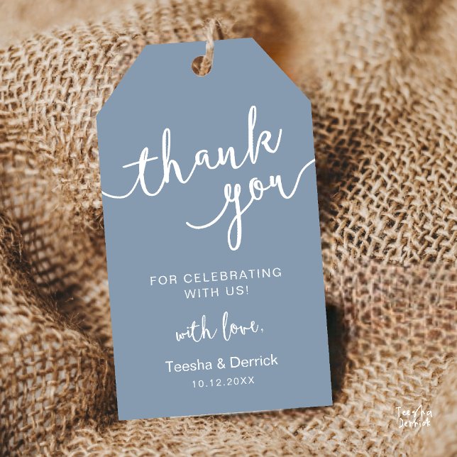Rustic Wedding Party Danke Geschenkanhänger (Rustic Wedding Party Favor Thank You Gift Tags in Dusty Blue)