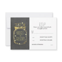 Rustic Wedding RSVP Card - GOLD CONFETTI MASON JAR