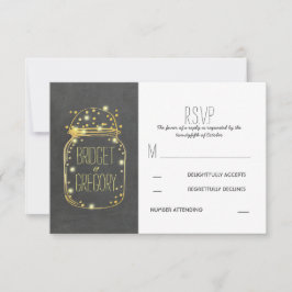 Rustic Wedding RSVP Card - GOLD CONFETTI MASON JAR Karte