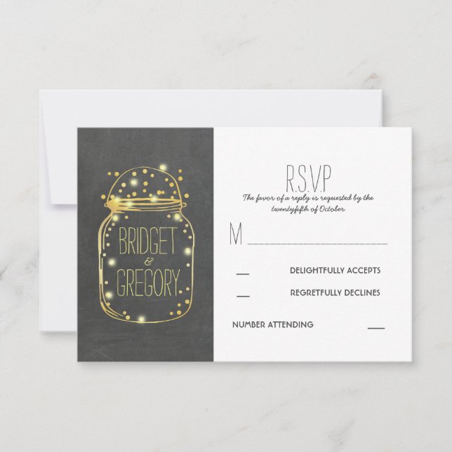 Rustic Wedding RSVP Card - GOLD CONFETTI MASON JAR Karte (Vorderseite)