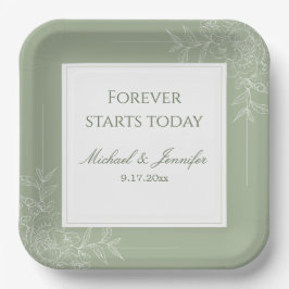 Rustic Wedding Sage Green and White Modern Pappteller