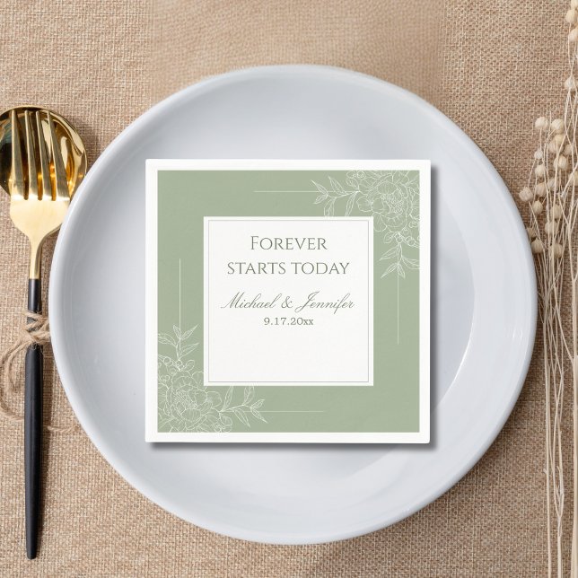 Rustic Wedding Sage Green and White Modern Serviette (Von Creator hochgeladen)