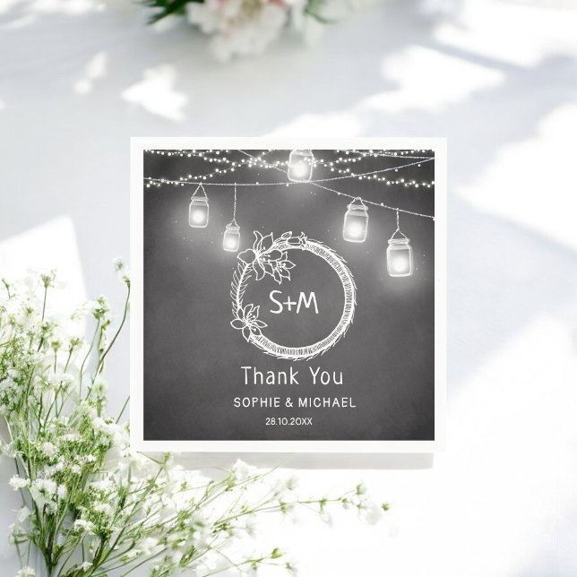 Rustic Wedding Schwarz-weiß Mason Jar Serviette (Von Creator hochgeladen)
