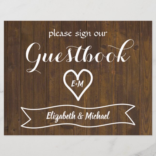 Rustic Wedding Sign Gästebuch Bitte Budget anpasse (Vorderseite)