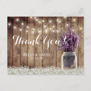 Rustic Wedding String Light Lavender Jar Vielen Da Postkarte
