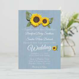 Rustic Wedding Sunflower Dusty Blue Wood Wedding I Einladung