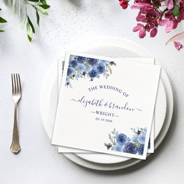 Rustic Wedding with Blue navy Watercolor Flowers Serviette (Von Creator hochgeladen)