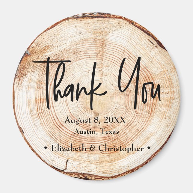 Rustic Wedding Wood Cut Danke, Script Magnet (Vorne)