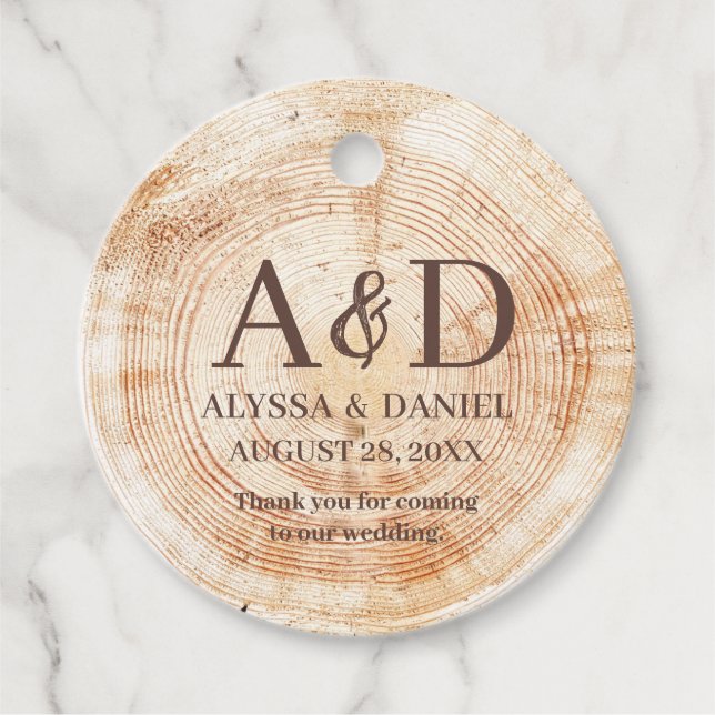 Rustic Wedding wood grain Monogram thank you Geschenkanhänger (Vorderseite)