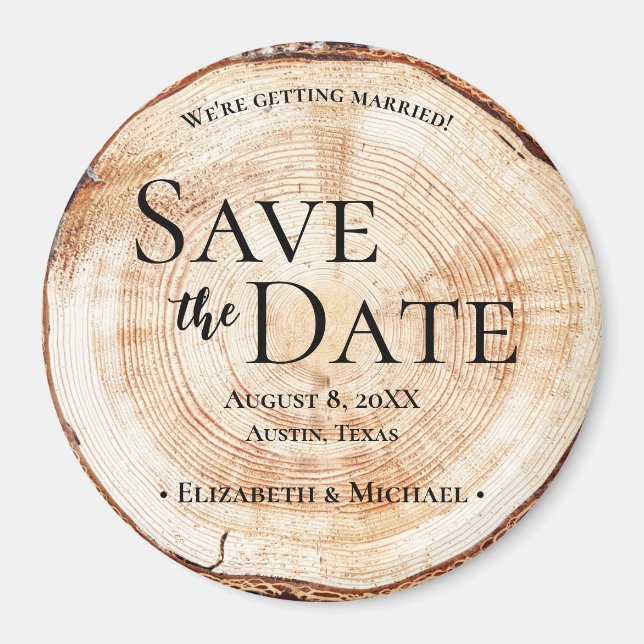 Rustic Wedding Wood Slice Magnet (Vorne)