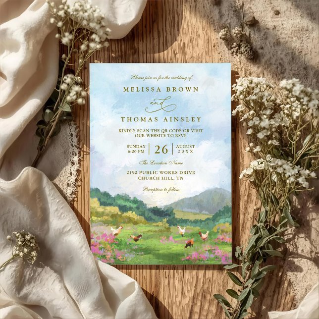 Rustic Western Barn Countryside QR Code Wedding Einladung (Von Creator hochgeladen)