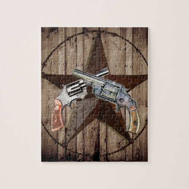 Rustic Western Country Texas Star Cowboy Pistolen Puzzle (Vertikal)