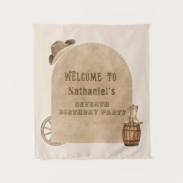 Rustic western cowboy  birthday backdrop  wandteppich (Vorderseite)