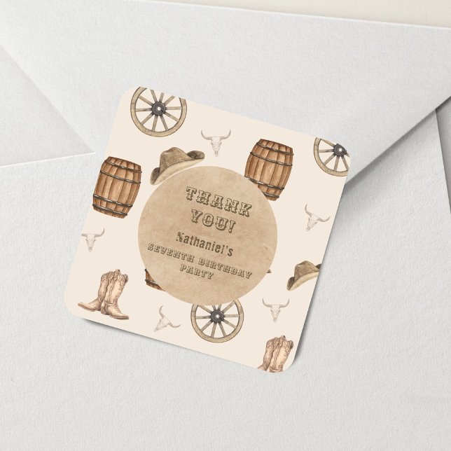 Rustic western cowboy you are wanted birthday  quadratischer aufkleber (Von Creator hochgeladen)