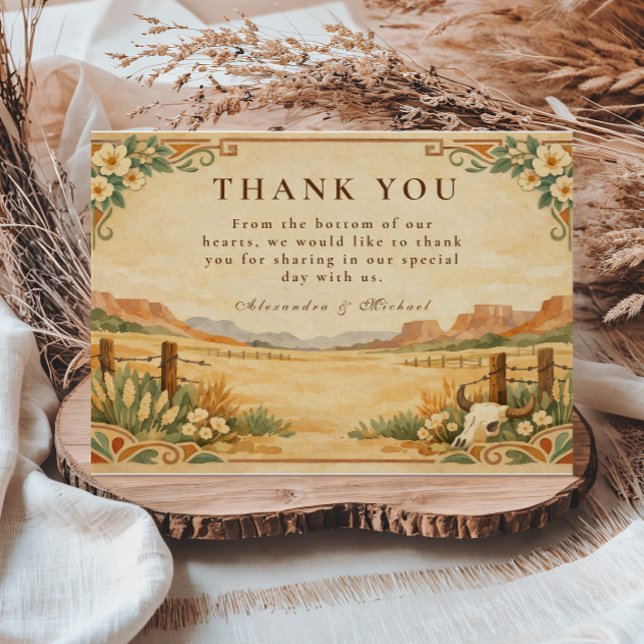 Rustic Western Desert Wedding Dankeskarte (Von Creator hochgeladen)