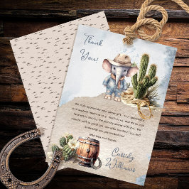 Rustic Western Elephant Cowboy Boy Baby Shower Dankeskarte