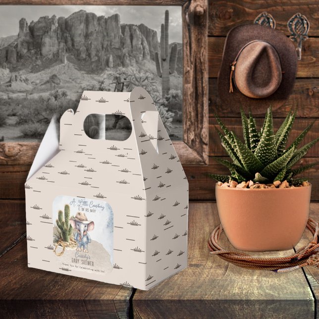 Rustic Western Elephant Cowboy Boy Baby Shower Geschenkschachtel (Rustic Western Elephant Cowboy Boy Baby Shower Favor Box)