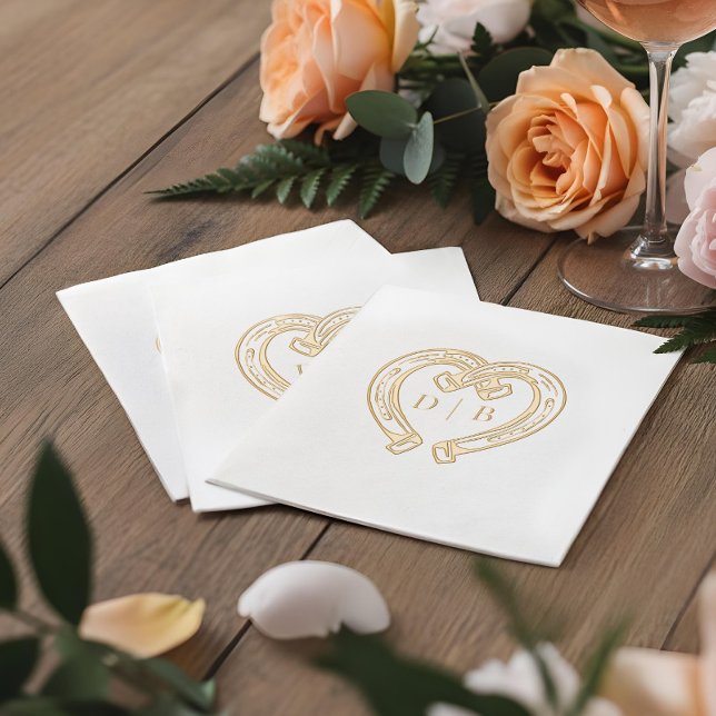 Rustic Western Horseshoe Heart Monogram Wedding Servietten Mit Folie (Rustic Western Horseshoe Heart Monogram Wedding Foil Napkins)