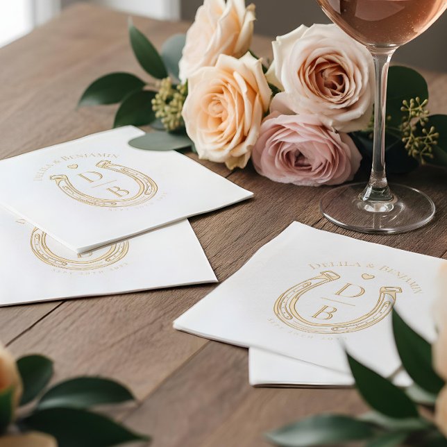 Rustic Western Horseshoe Love Monogram Wedding Servietten Mit Folie (Rustic Western Horseshoe Love Monogram Wedding Foil Napkins)