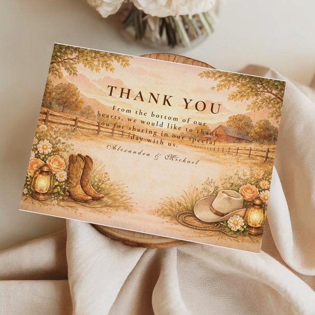 Rustic Western Meadow Wedding Dankeskarte (Von Creator hochgeladen)