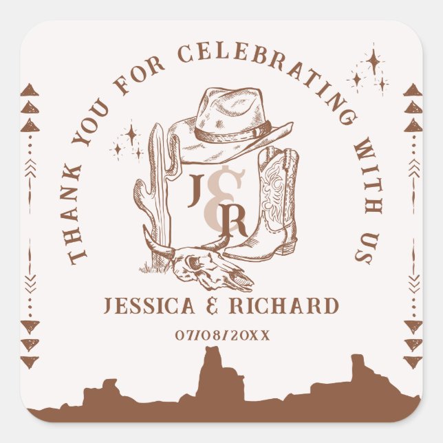 Rustic Western Ranch Farm Barn Cowboy Vielen Dank Quadratischer Aufkleber (Vorderseite)