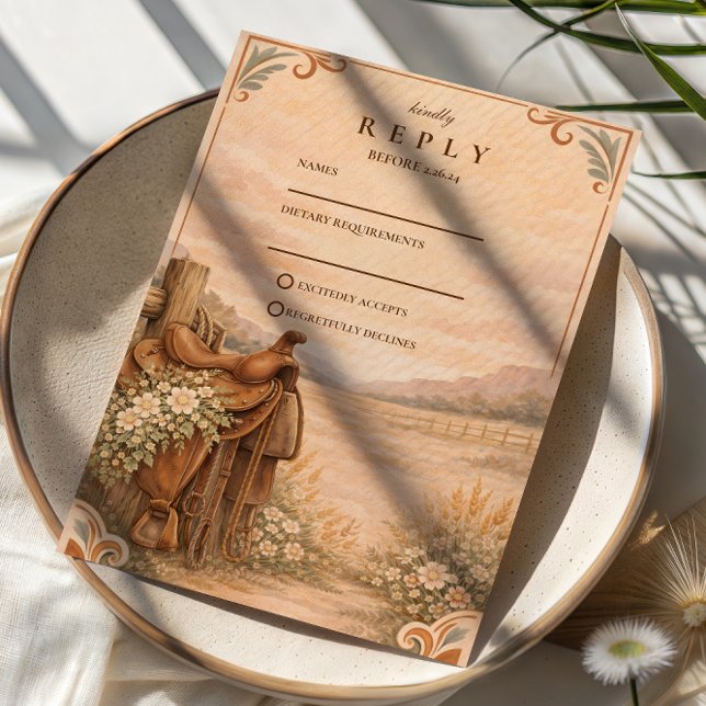 Rustic Western Ranch Wedding RSVP Karte (Von Creator hochgeladen)