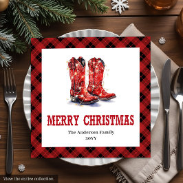Rustic Western Red Black Tartan Holiday Napkins Serviette