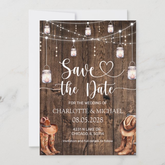 Rustic Western Save the Date Wedding Einladung (Vorderseite)