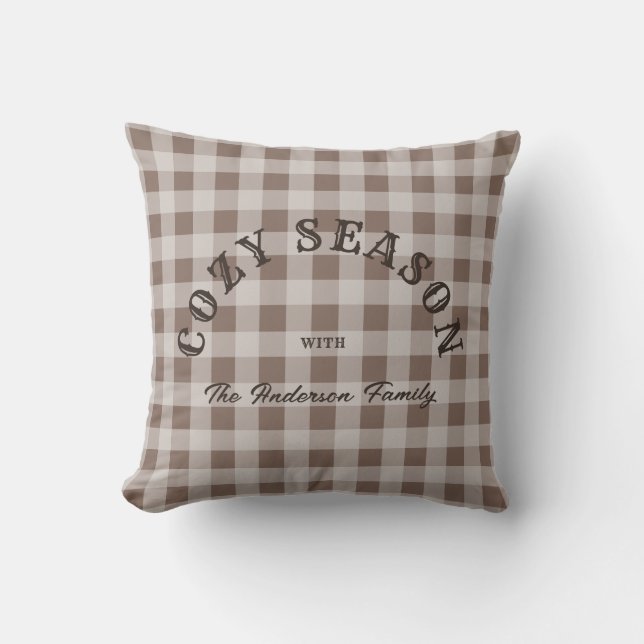 Rustic Western Script Custom Brown Gingham Pattern Kissen (Vorderseite)