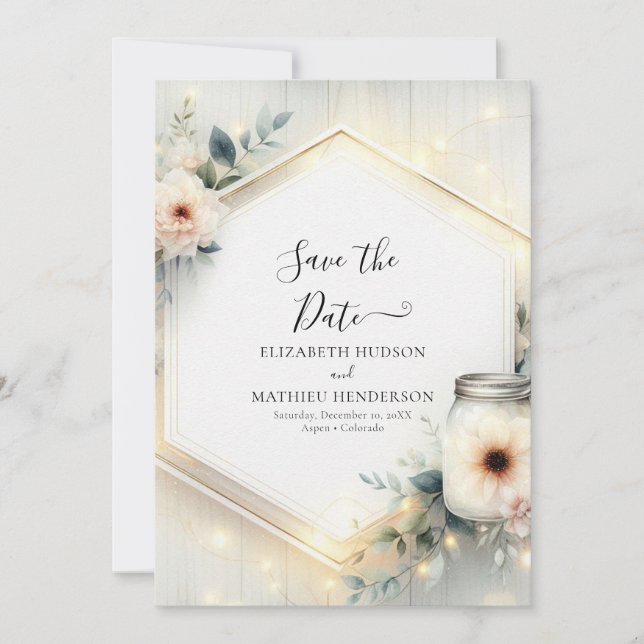 Rustic Whimsical Mason Jar Wedding Save The Date (Vorderseite)