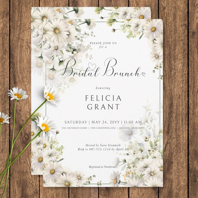 Rustic White Daisies Bridal Brunch Einladung (Rustic White Daisies Bridal Brunch Invitation)