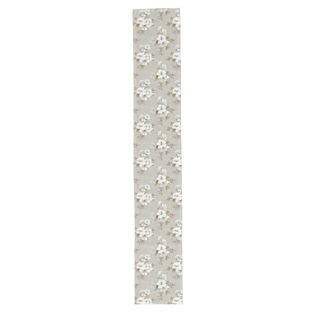 Rustic White Floral Tropical Table Runner Großer Tischläufer (Vorderseite)