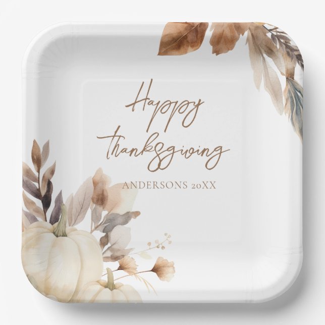 Rustic White Pumpkin Thanksgiving Pappteller (Vorderseite)