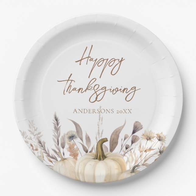 Rustic White Pumpkin Thanksgiving Pappteller (Vorderseite)