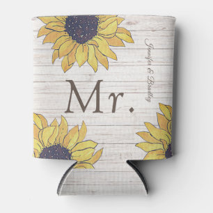 Rustic White Wood Chic Yellow Sunflower Dosenkühler