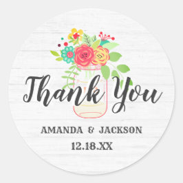 Rustic White Wood & Mason Jar Wedding Vielen Dank Runder Aufkleber