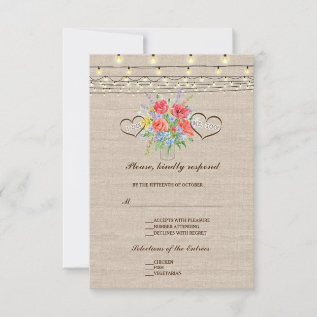 Rustic Wild Blume Burlap Wedding RSVP (Vorderseite)