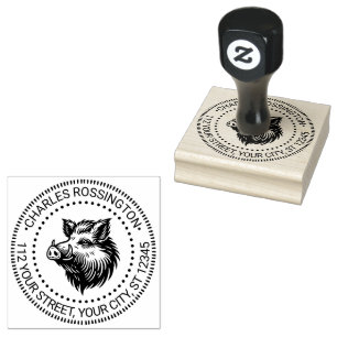 Rustic Wild Boar Head Name Rücksendeadresse #1N Gummistempel