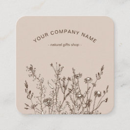 Rustic Wild Flowers Earthy Floral Sketches Logo Quadratische Visitenkarte