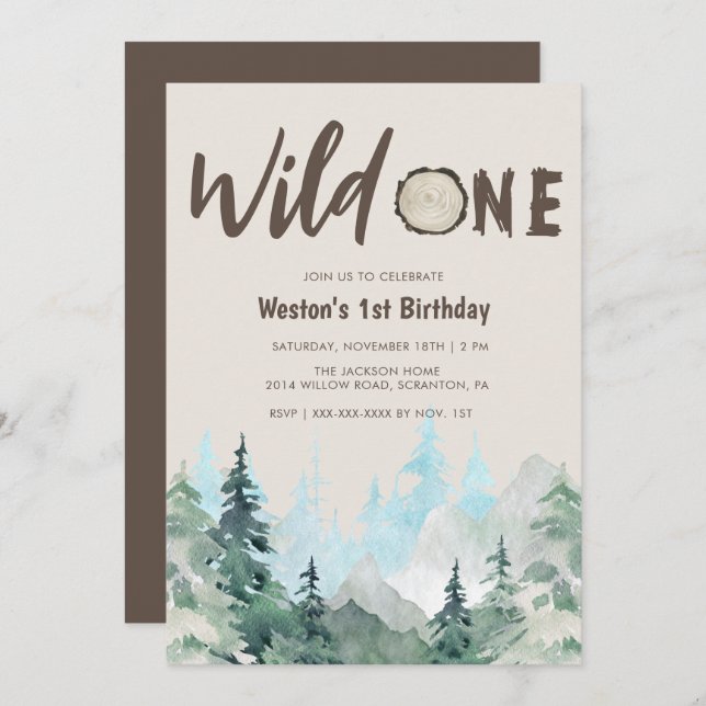 Rustic Wild One 1. Geburtstag Einladung (Vorne/Hinten)