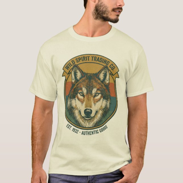 Rustic Wild Spirit Wolf Vintage Badge T-Shirt (Vorderseite)