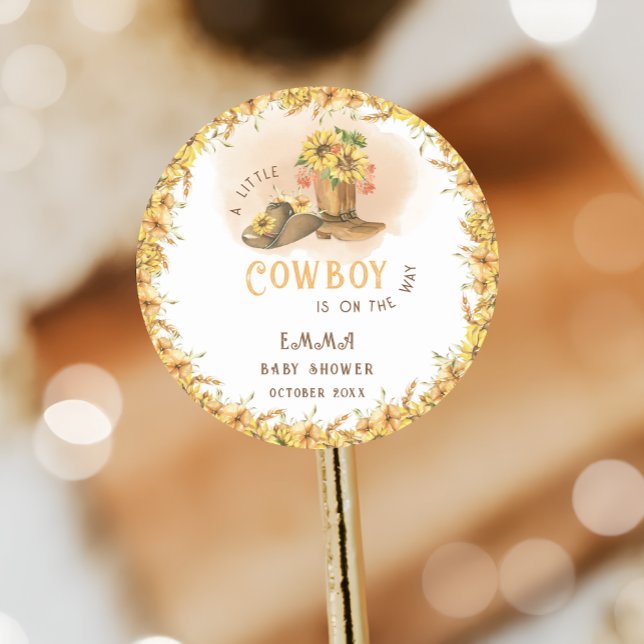 Rustic Wild West Boy Shower Runder Aufkleber (Von Creator hochgeladen)