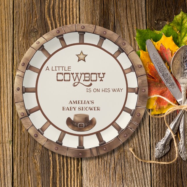Rustic Wild West Cowboy Baby Shower Pappteller (Von Creator hochgeladen)