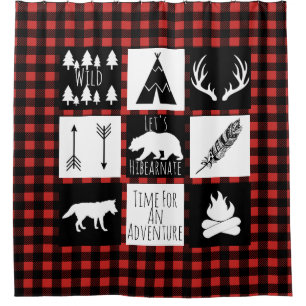 Rustic Wilderness & Animals Buffalo Karo Kariert Duschvorhang